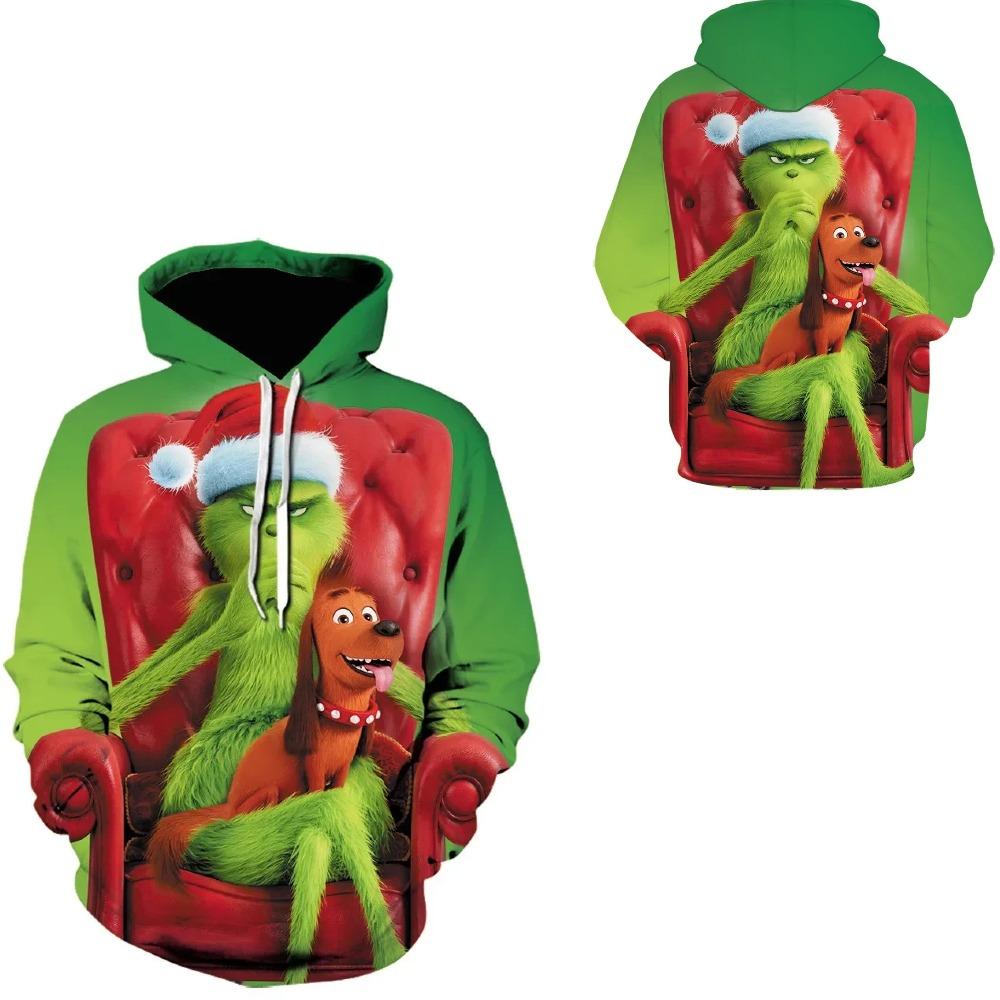 

Christmas Fashion Men Women s Hoodies Green Fur Monster Print Pullover Top Cartoon Casual Sweatshirt Kids Hoodies Clothing 100