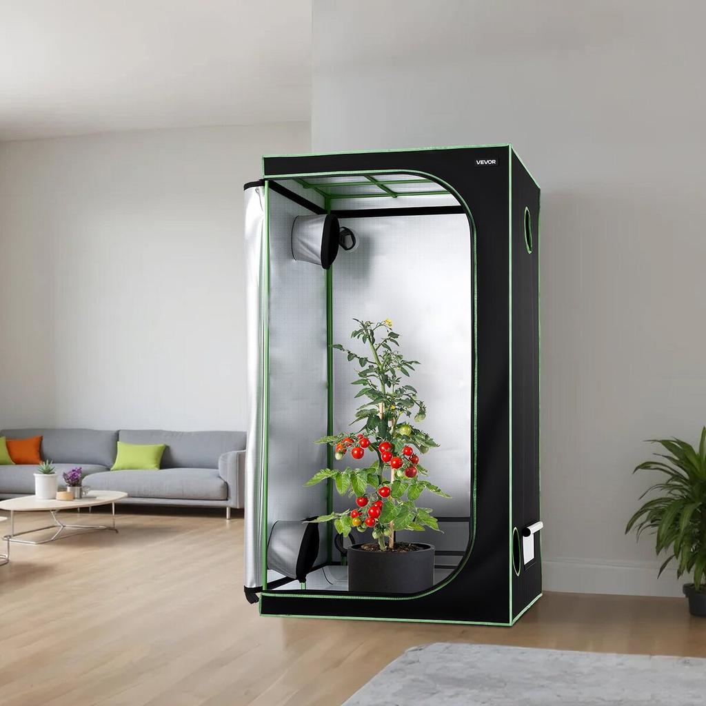 Indoor Grow Zelt, 100 x 100 x 200 cm, 600D Hochreflektierendes Mylar, Indoor Pflanzenzelt mit Beobachtungsfenster, Bodenschale & Reißverschluss, Robuste Zucht