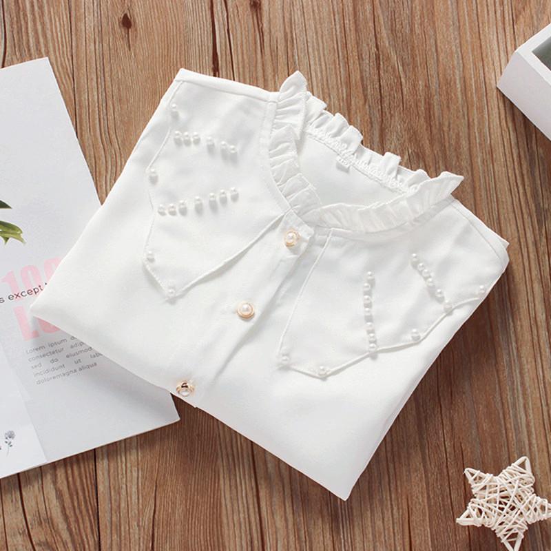 Kids Shirt Long Sleeve White Cotton Lace Trim Blouse Boys Girls Spring Autumn Fashion Top Children Korean Style Casual Clothing Size 110 160