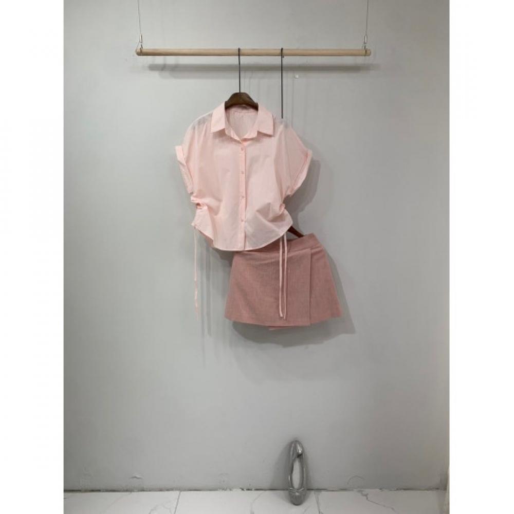 C S In The Room Semi Crop Roll Up Cap Sleeve Shirt 4 ColorS