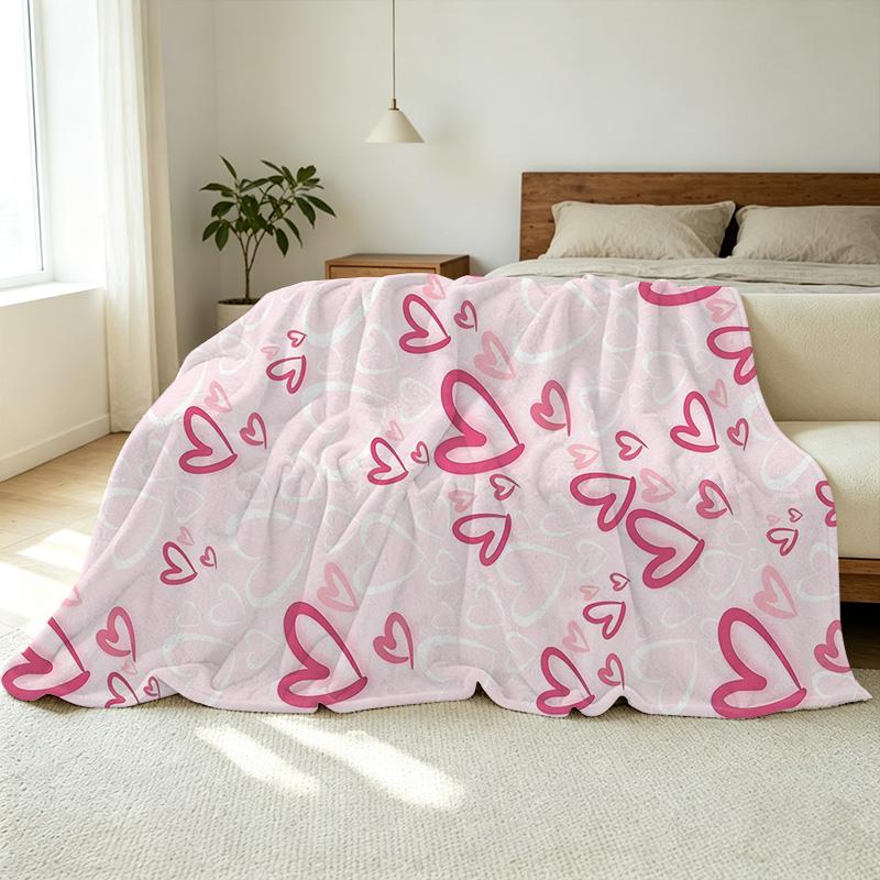 Soft No-Shed Flannel Blanket, Love Heart Collection Cozy Warm Throw for Bedroom, Living Room, Home Decor, Ideal Valentine's Gift for Movie Nights