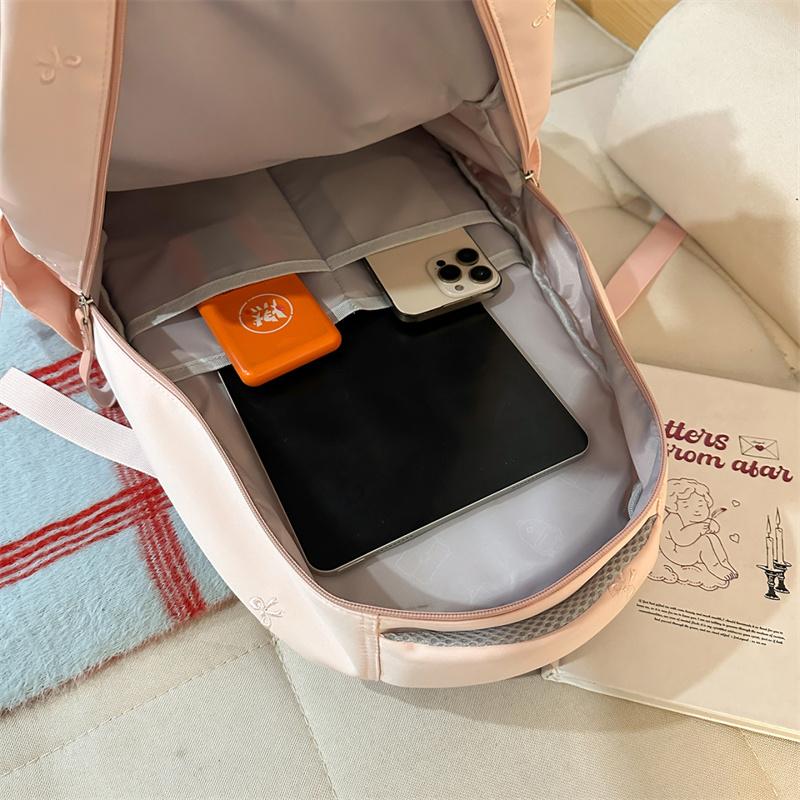 Damen-Rucksack mit Stickerei-Schleife, große Kapazität, Schultasche für Studenten