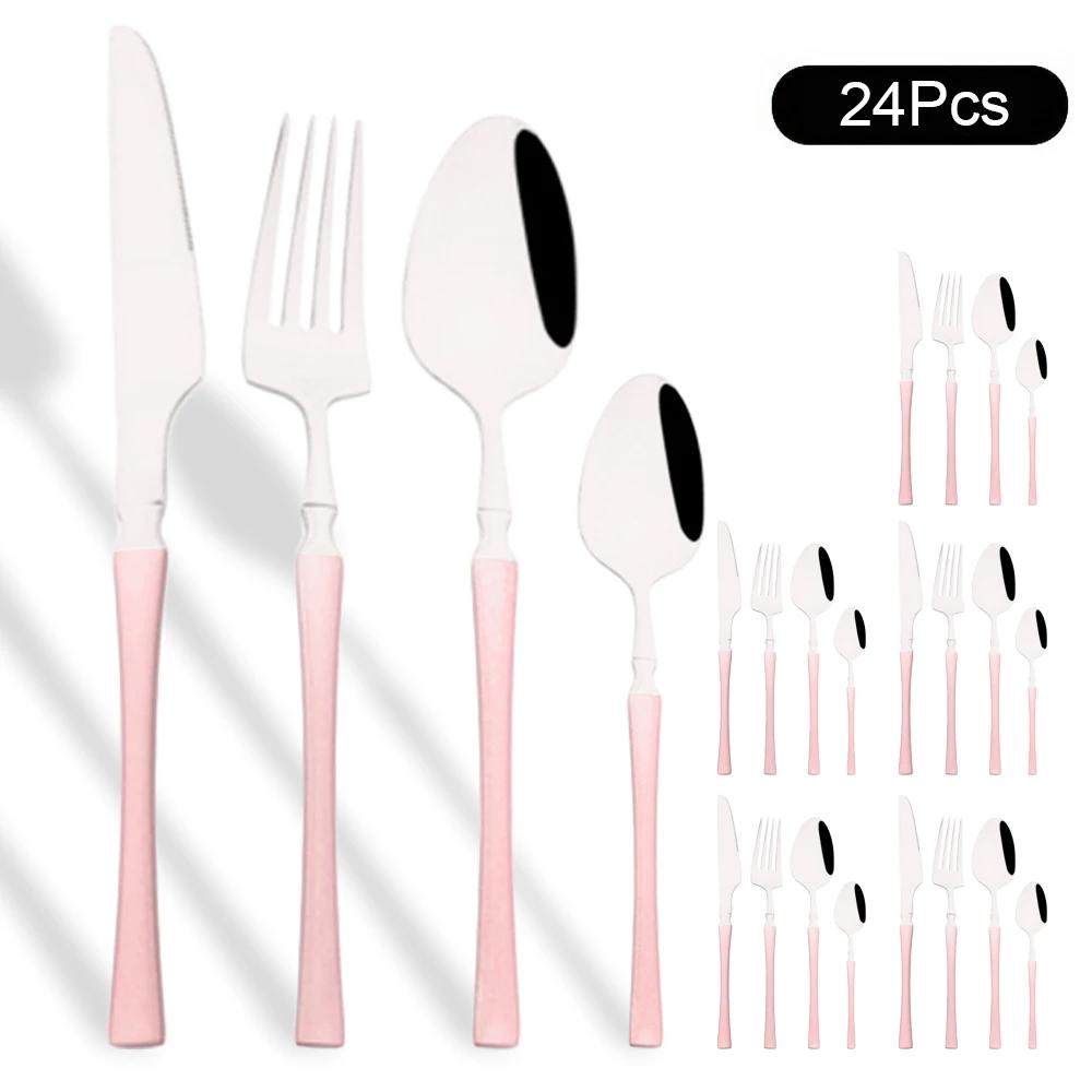 24Pcs Gold Tableware Sets Stainless Steel Cutlery Knife Tea Fork Coffee Spoon Flatware Dishwasher Safe Dinner Kitchen Dinnerware