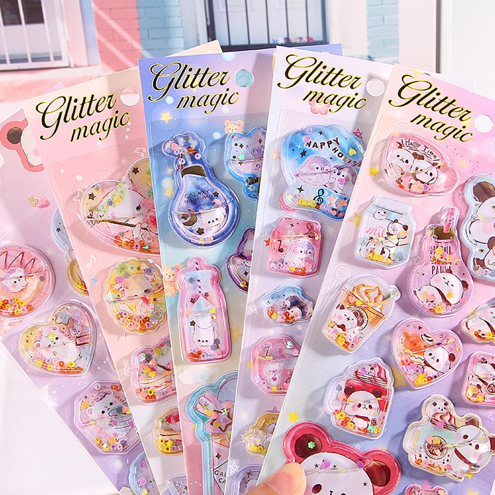 Kawaii 3D Dynamic Cartoon Stickers Dazzling Gemstone Dynamic Oiling Sticker Cute DIY Mobile Graffiti Decoration
