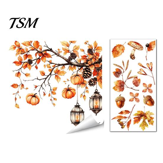 Autumn Pastoral Theme Window Art Static Sticker with Cute Animals & Maple Leaves, Removable Harvest Decals of Forest Festival Clings, Waterproof