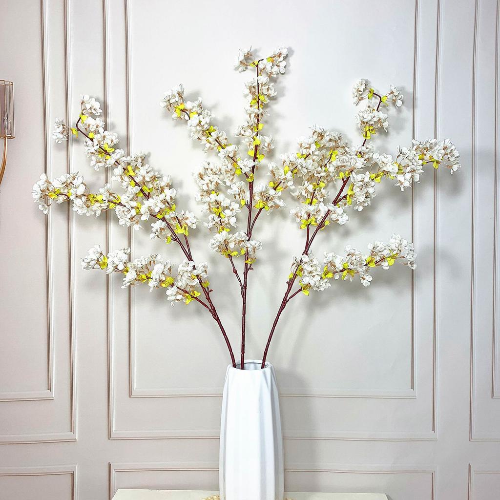 Artificial Cherry Flower Branch 4 Pronged Romantic False Flower Branch Decoration for Home Living Room Bedroom White