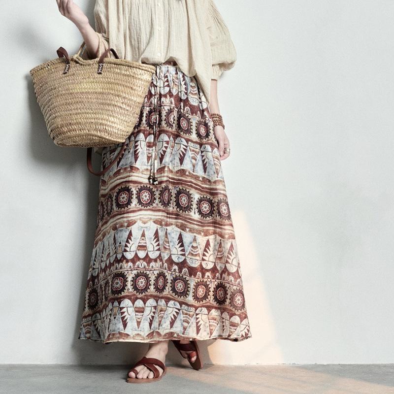 Skirt Women Summer Casual Versatile Elastic High Waist Loose Skirt Oversize Stretchy Cotton Dresses