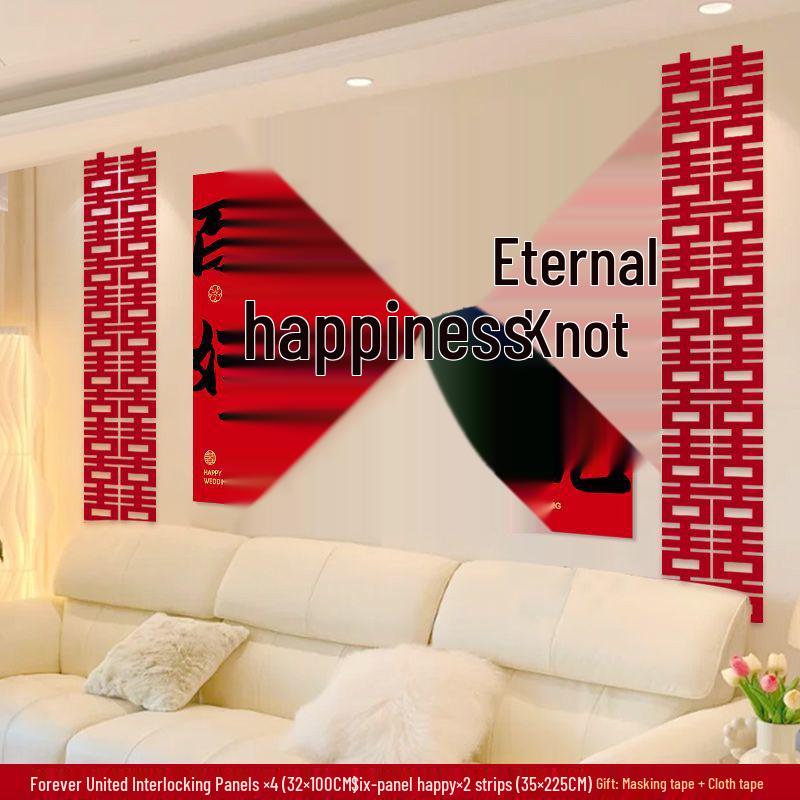 Wedding Decoration Set for Living Room, Sofa, Stairway & Background Wall - Bride's New Home Double Happiness Décor