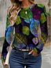 Women's T-shirt 3D Printing Green Plant Print Fashion Long Sleeve Round Neck Regular Top Holiday Weekend Spring and Autumn Y2K