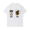 Men's 100% Cotton Crew Neck Short Sleeve T-Shirt, Funny AM Coffee PM Beer Graphic Casual Daily Wear Tee, Soft Breathable Summer Top for Men