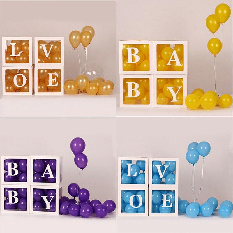Clear Balloon Box with 26 White Letters for Birthday Party and Baby's First Birthday Decoration