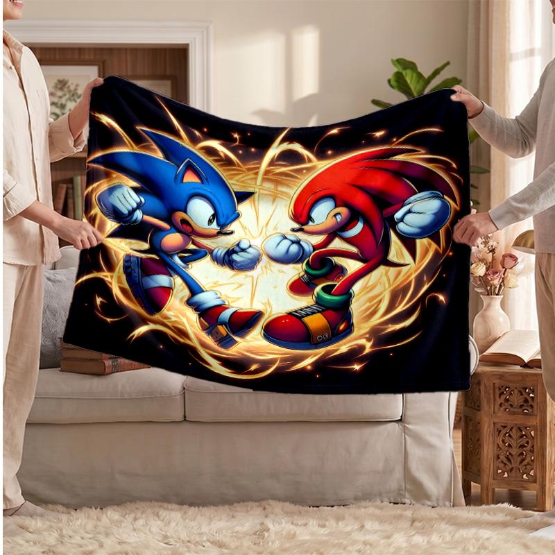 Sonic the Hedgehog Printed Flannel Blanket, Skin Friendly Warm Throw for Indoor Couch Bed Daily Use