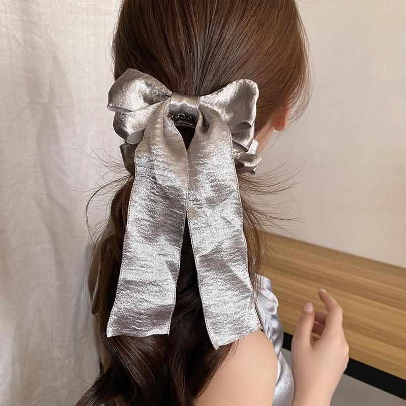French temperament bow streamer hairpin women's high and low ponytail large duck bill clip side clip popular hairpin hair accessories