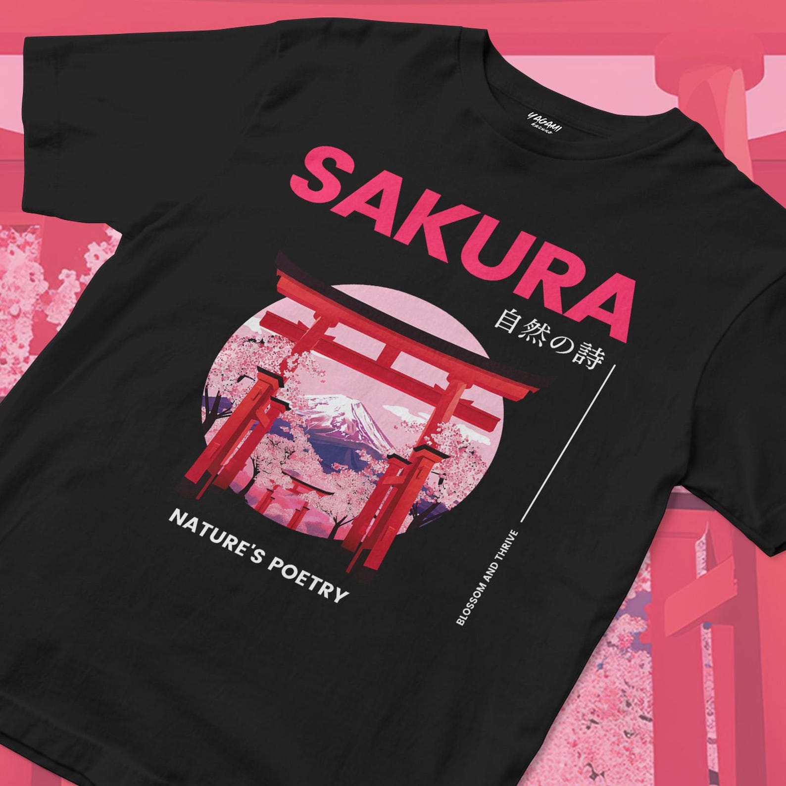 Sakura Torii Gate T-Shirt | Japanese Cherry Blossom Scenic Tee 2XL