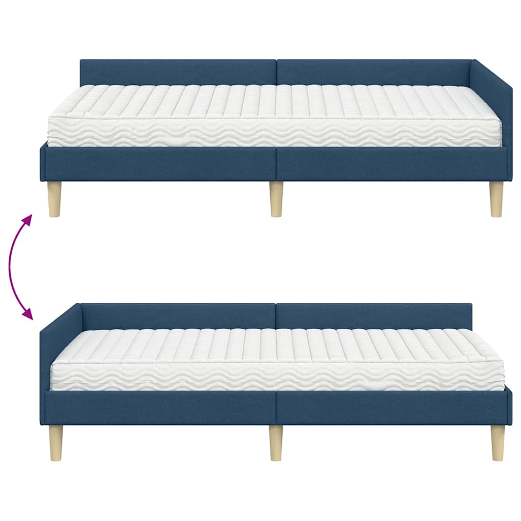Corner Bed Frame with Mattress 2 Pcs Blue Fabric