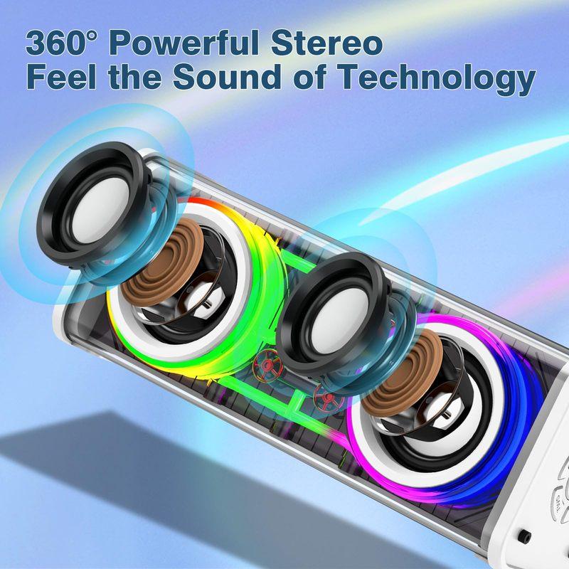 Transparent Mecha Speakers Bluetooth 5.0 Wireless Double Bass Diaphragm Subwoofer Music TWS RGB Light Mini Party Loudspeaker