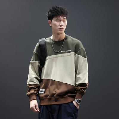 American Retro Contrasting Color Splicing Sweater Men'S Niche Design Loose Large Size Trendy Brand Lazy Autumn Long-Sleeved Top