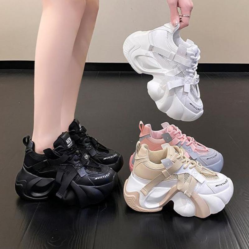 Thick-soled Lace-up Casual Sneakers for Women, Spring and Autumn Style, Fashionable and Comfortable Dad Shoes