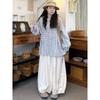 Plus-Size Women's Clothing 2026 Spring New Style Japanese-Style Lace Collar Loose Slimming Youthful Plaid Shirt Top