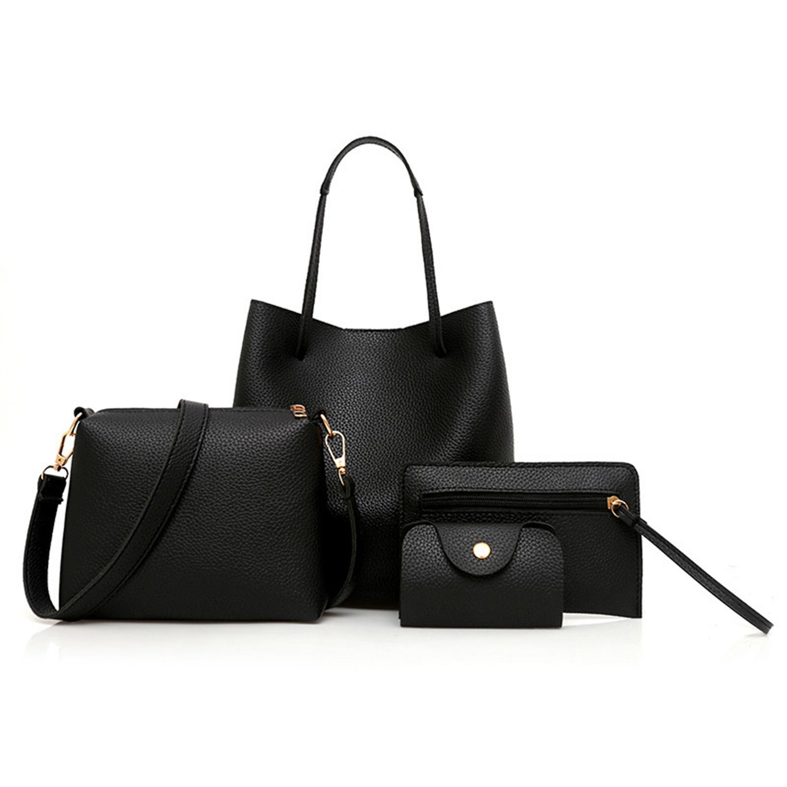 

Matching Mother and Daughter Bag Set 4 Pcs Solid Color Shoulder Crossbody Bag for Women European Style Tote Handbag чёрный