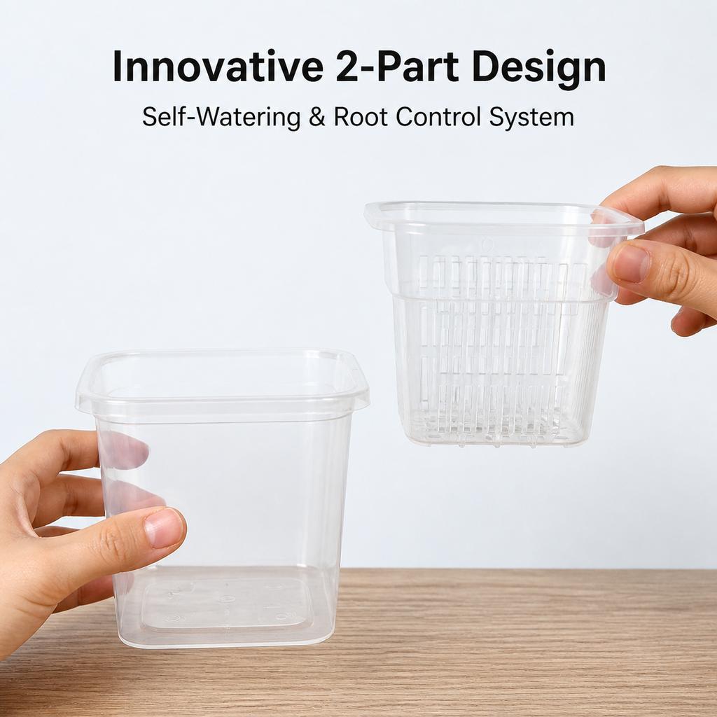 6xClear Orchid Pot 3 Pack, Square Polypropylene Slotted for Roots with Drainage System,