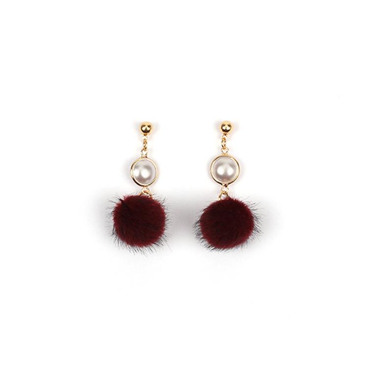 Pearl fur ball earrings, plush ball earrings, personalized versatile winter mink jewelry