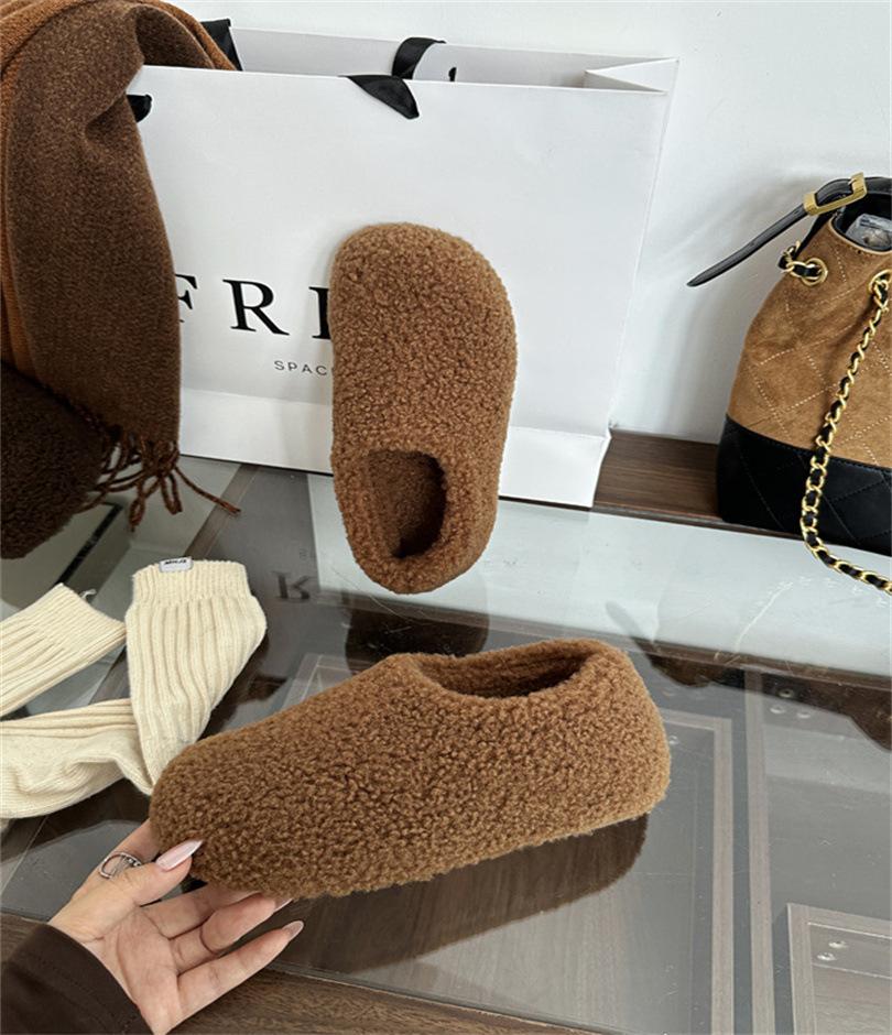 Baotou Mao Mao Slippers Shoes Women's 2025 Autumn and Winter New Fashion Versatile Fleece Warm Cotton Shoes Women