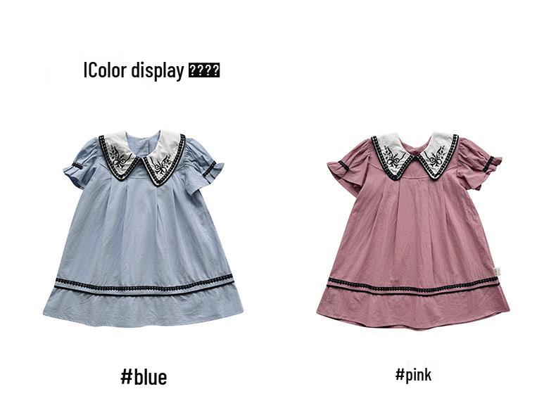 2026 Summer Girls' Princess Dress: French Embroidery with Lace Puff Sleeves and Doll Collar
