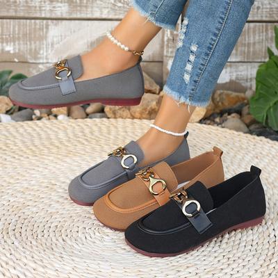 Women Flats Spring Fashion Flat Shoes Women High Quality Metal Slip On Loafers Ladies Flats Big Size Comfortable Sneakers Women