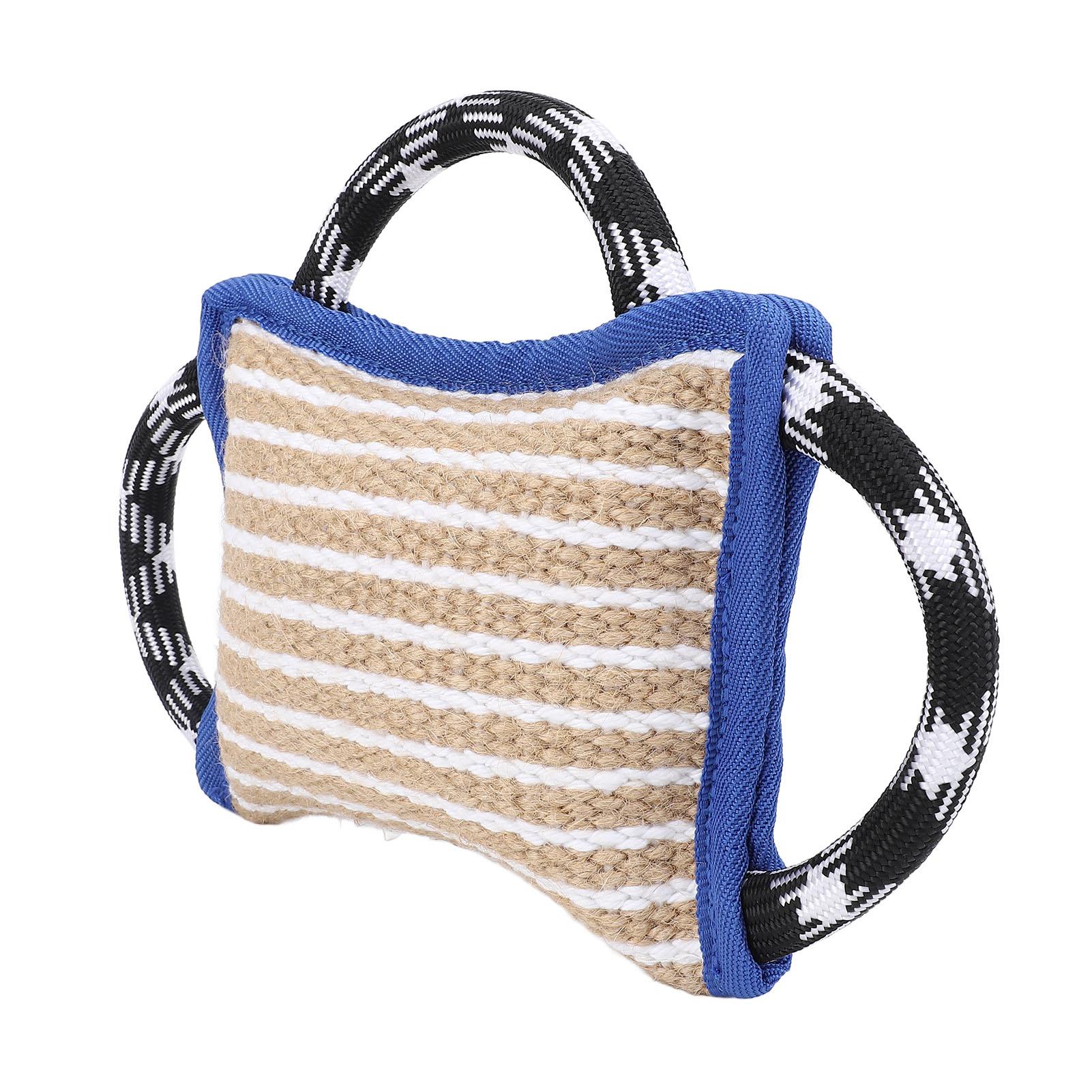 

Biting Pad with 3 Strong Handles Jute Tear Resistant Interactive Play Dog Bite Tug Toy for Adult Dog Blue синий
