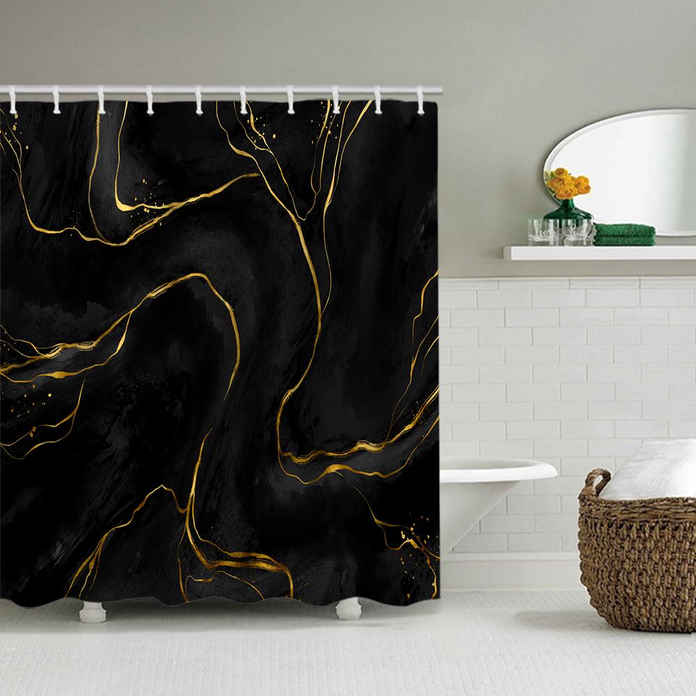1/4 Marble Veining Shower Curtains, Toilet Seat Decoration, Shower Curtain With Carpet And Toilet Lid, 70.8X70.8 Inch