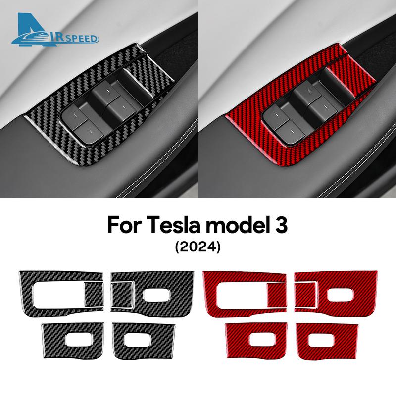 4pcs Real Soft Carbon Fiber Window Lifter Switch Sticker For Tesla Model 3 Highland 2024 2025 Trim Accessories