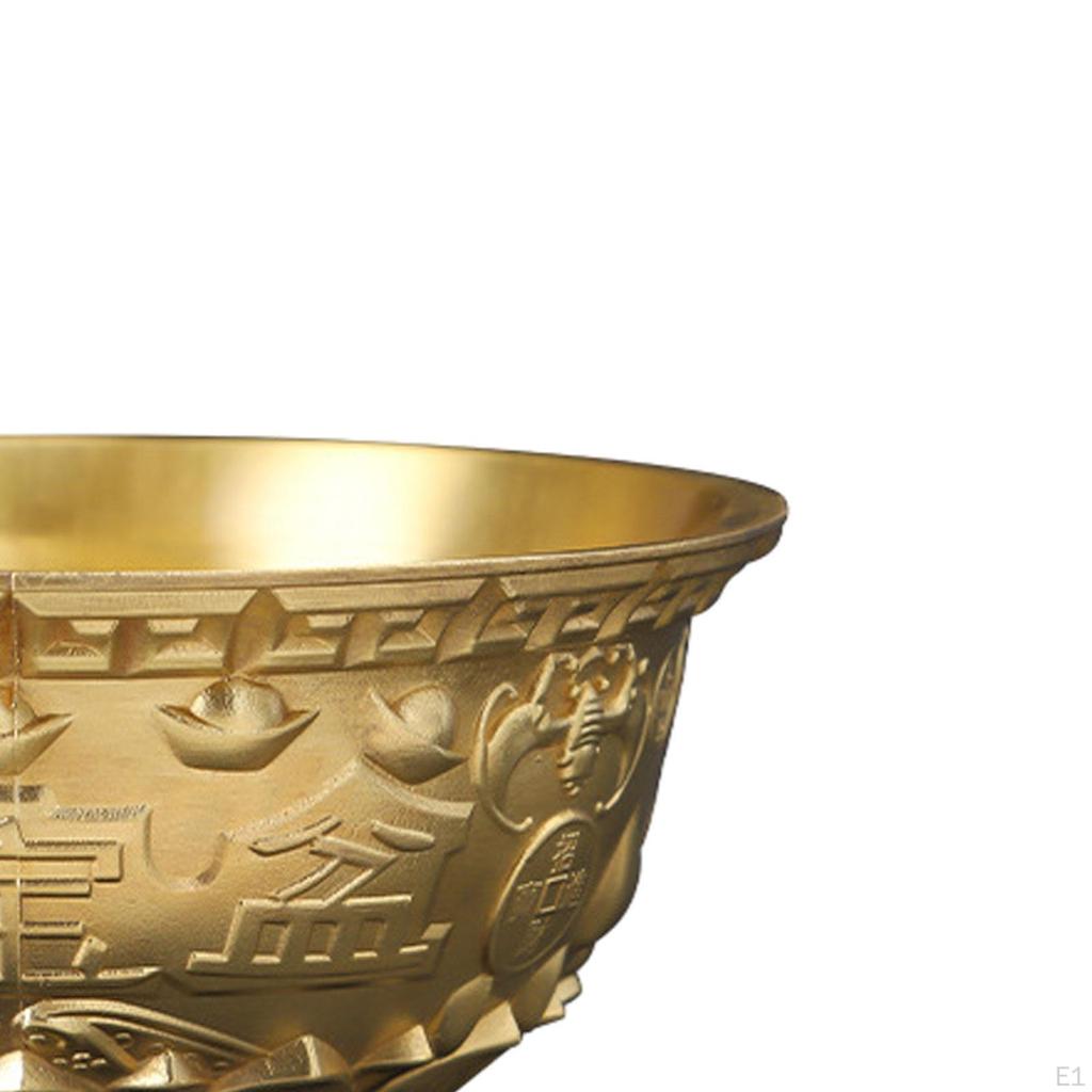 Feng Shui Treasure Bowl Wealth Money Bowls Retro Brass Offering Desktop Ornament for Spring