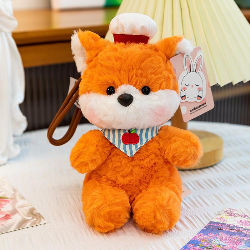 Cartoon Fox Plush Toy With Striped Outfit For Bag Decoration And Collection