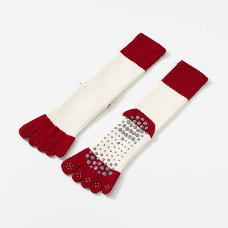 

Fine Piano Red Yoga Socks Non-Slip Professional Women Tube Five-Finger Socks Pilates Professional Dance Toe Sports Socks White Patchwork (five-toe)