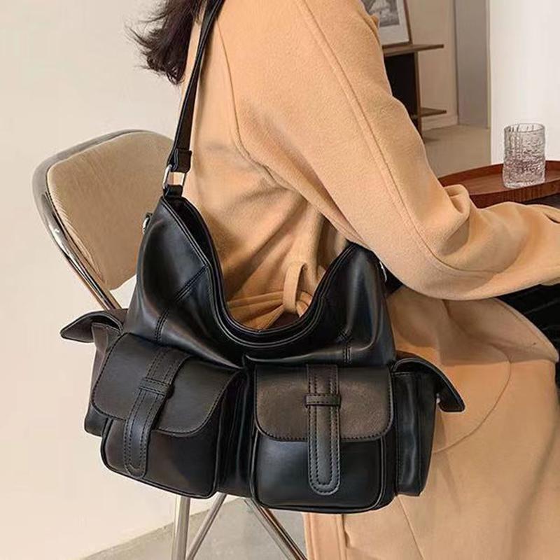 Female Stylish Tote Bag Black Hobo Handbag Large Capacity Shoulder Bags Ladies Soft PU Leather Messenger Bags Women Shopper Bag