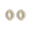 Exquisite Luxury Shiny Zircon Edge Geometric Oval Glass Opal Stone Stud Earrings for Woman Korean Bride Wedding Jewelry Gifts