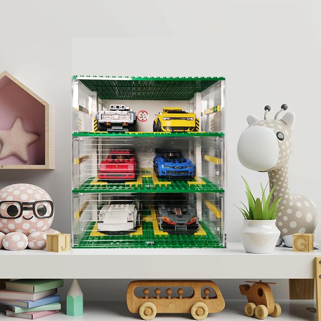 Celawork Building Blocks Garage DIY 3-Layer Showcase Car Parking Garage, Compatible Speed Champion Cars(Without Cars)