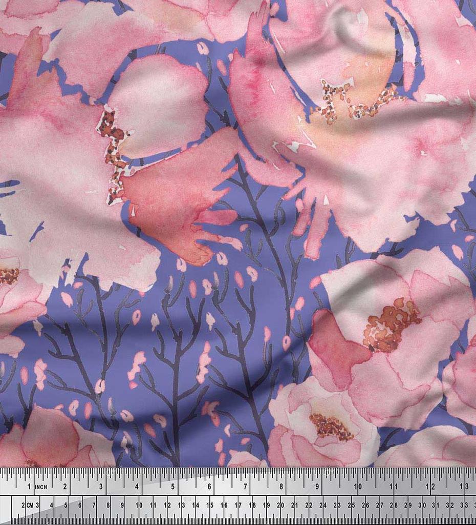 Soimoi Japan Crepe Satin Fabric Peony Watercolor Printed Craft Fabric by the metre 42 Inch