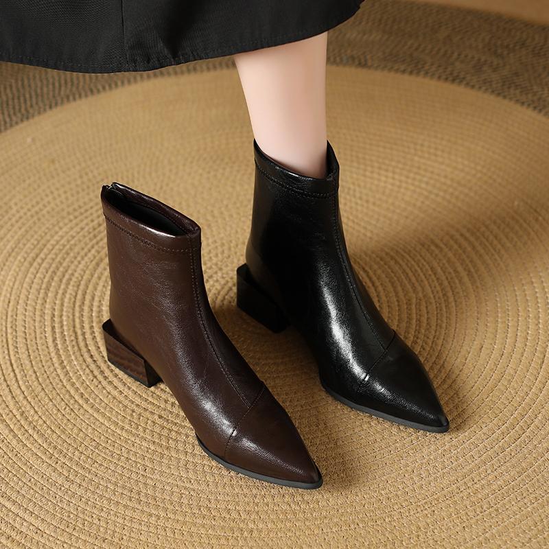 Autumn Winter Thick Heels Women Ankle Boots Fashion Pointed Toe Stripper Party Shoes Fleece-lined Short Booties De Mujer