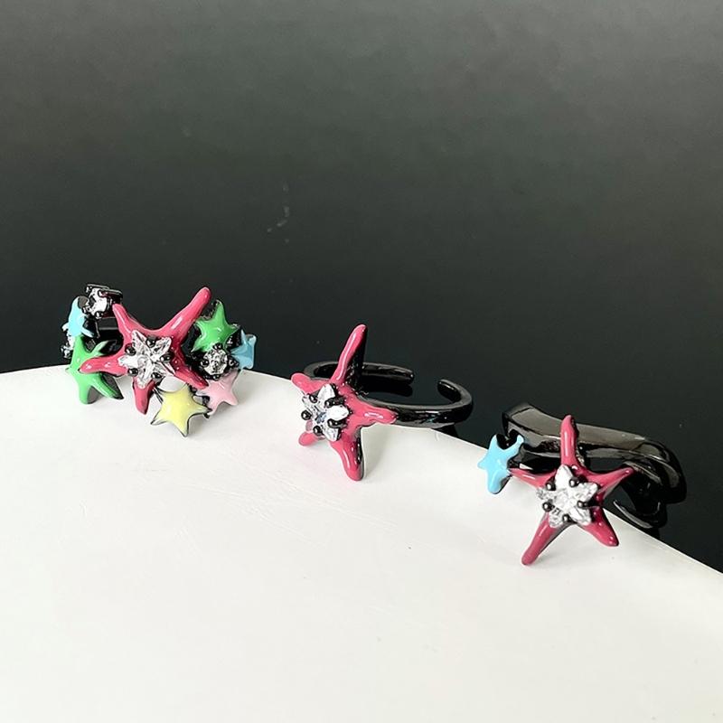 Fashion Y2K Open Rings Punk Finger Bands Rings Adjustable Colorful Five Point Stars Knuckles Rings Statement Jewelry