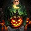 Herre corduroy langermet skjorte med Halloween-trykk