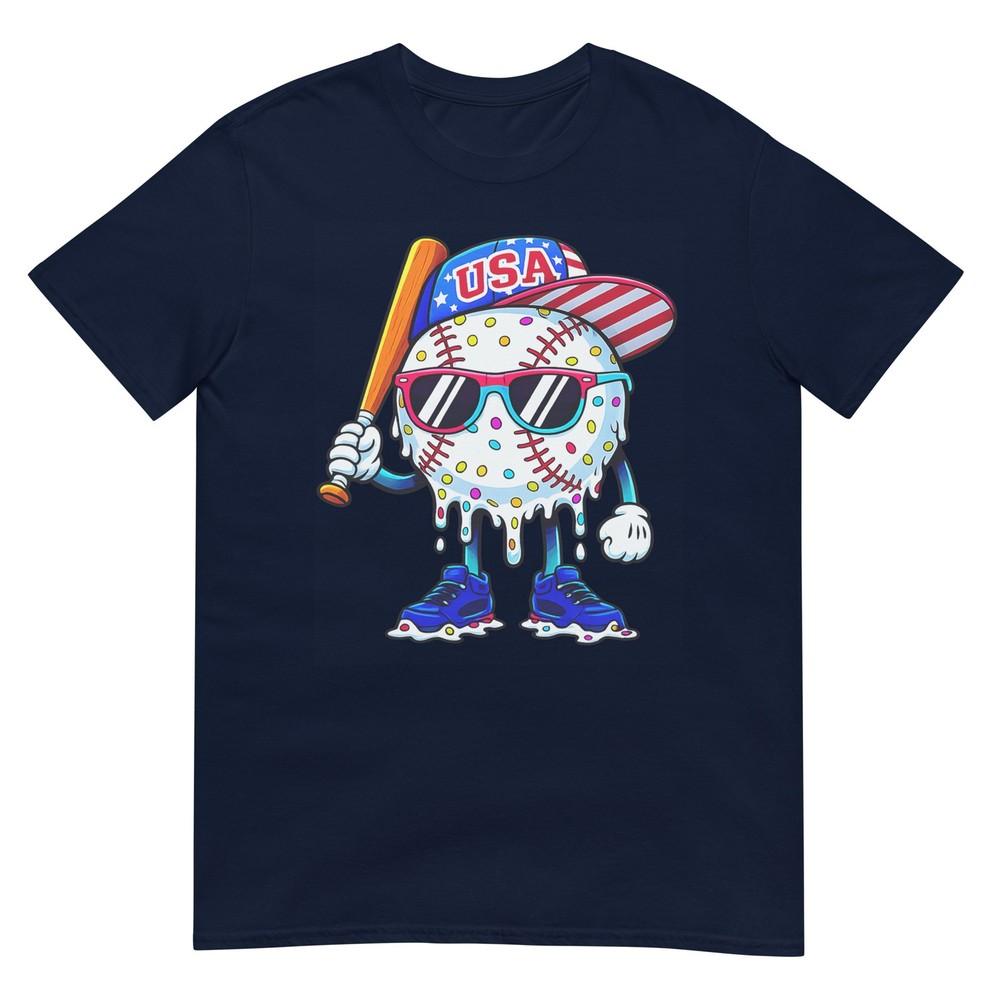 Baseball Drip For Boys Ice Cream Drip Baseball 4th Of July TShirt S