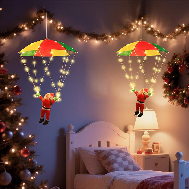 LED Christmas Parachute Santa Lights, Shopping Mall Park Courtyard Gate Decoration String Lights