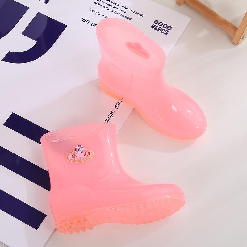 Fashion Rain Shoes Women's Non-slip Rain Boots Adult Water Boots Medium Tube Transparent Water Shoes Women's Warm Velvet Rubber Shoes Overshoes Winter