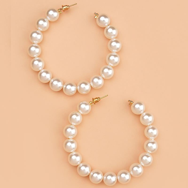 European and American Large Circle Pearl Earrings Women's Korean Versatile Exaggerated Circle Pearl Earrings