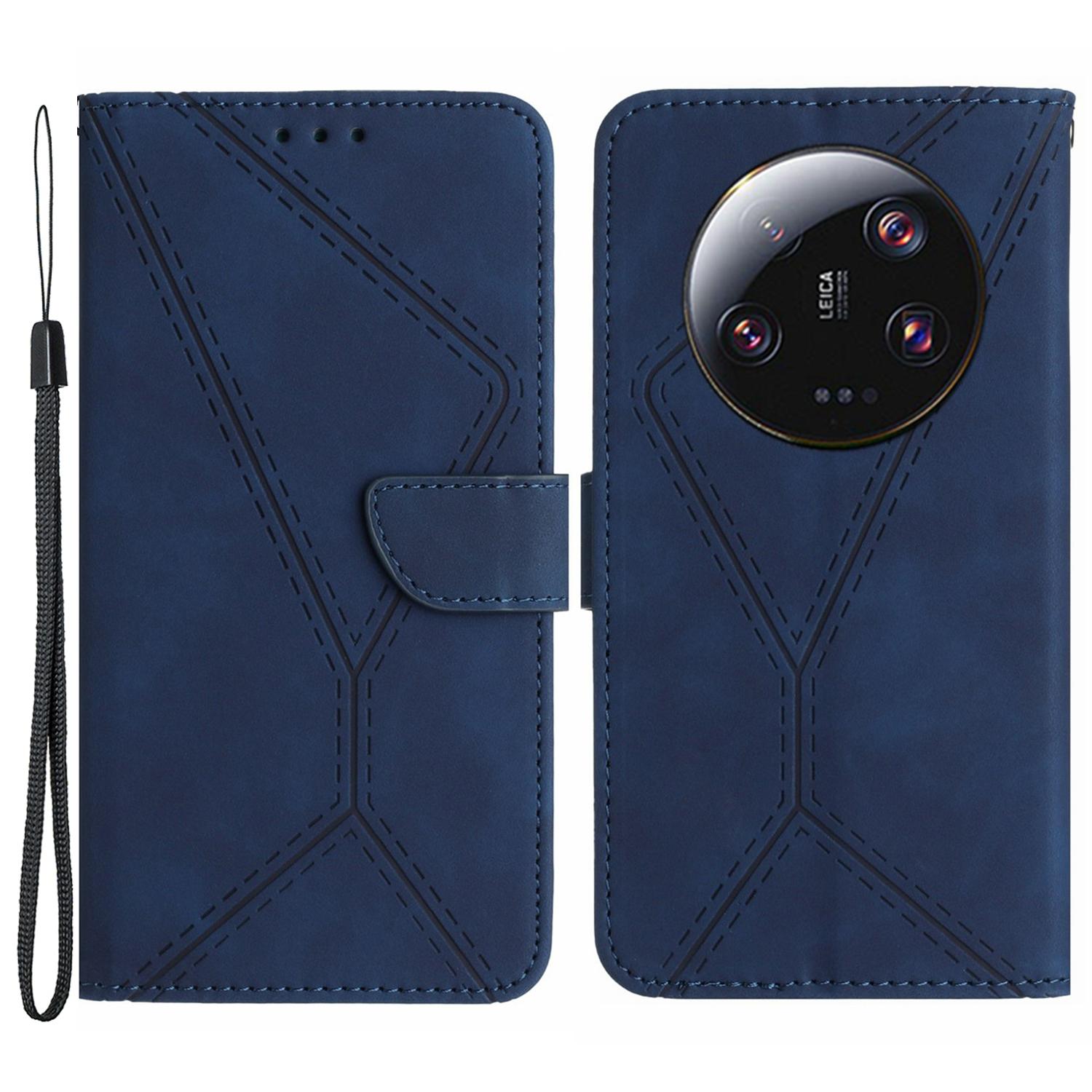 

HT05 для Xiaomi 13 Ultra Imprinted Line Skin-touch чехол для телефона-кошелек-подставка из искусственной кожи Blue