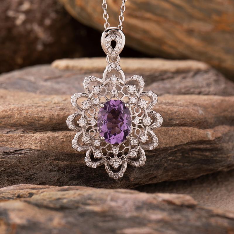 

Color Treasure Jewelry Natural Citrine Amethyst Topaz Necklace Women S S925 Sterling Silver Vintage Hollow Flowers