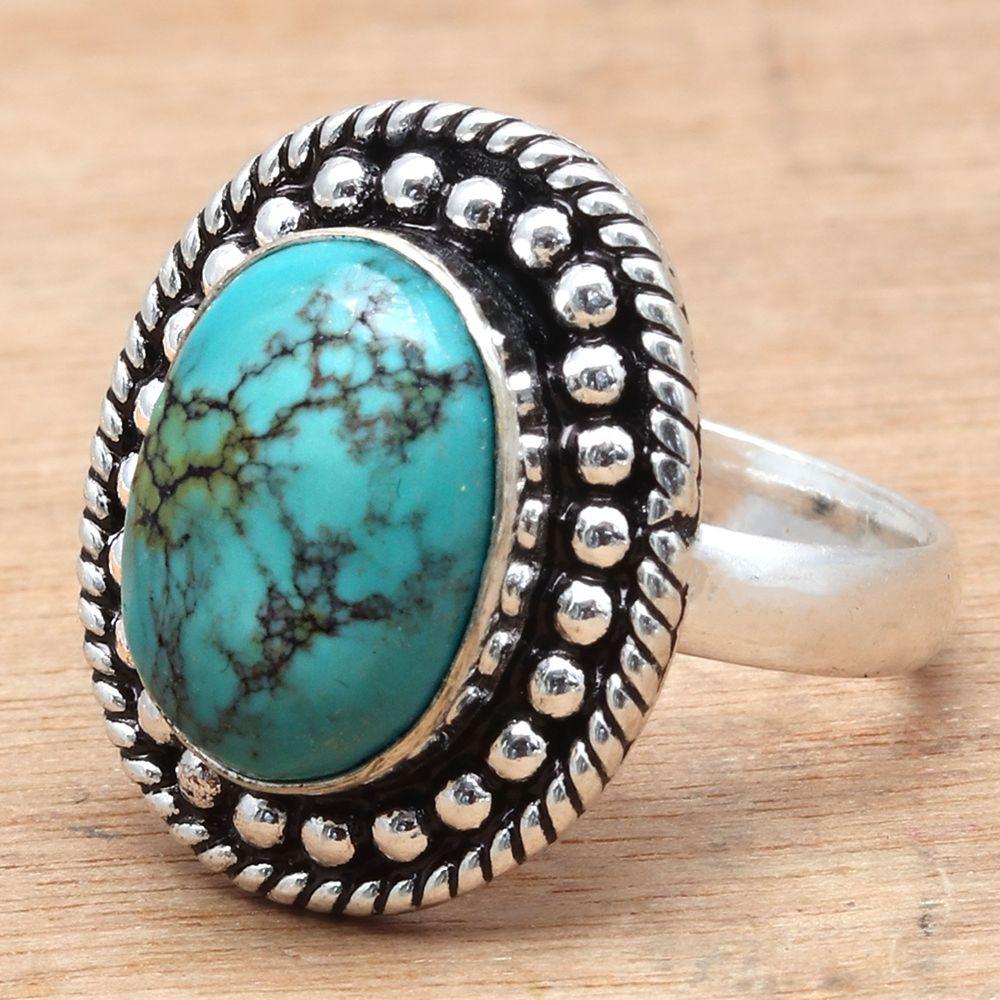 Tibetan Turquoise Gemstone Handmade Silver Jewelry  "7.5"