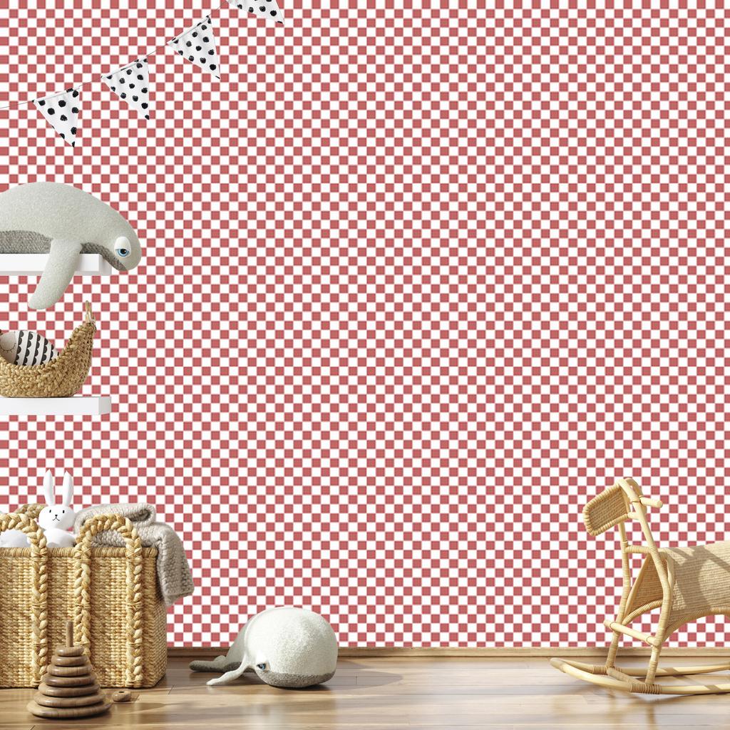 Checkerboard Wallpaper Coral, White and Red for Living Room and Bedroom 50x1000